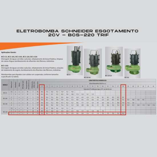 BOMBA SCHNEIDER ESGOTAMENTO 2CV - BCS-220 TRIF